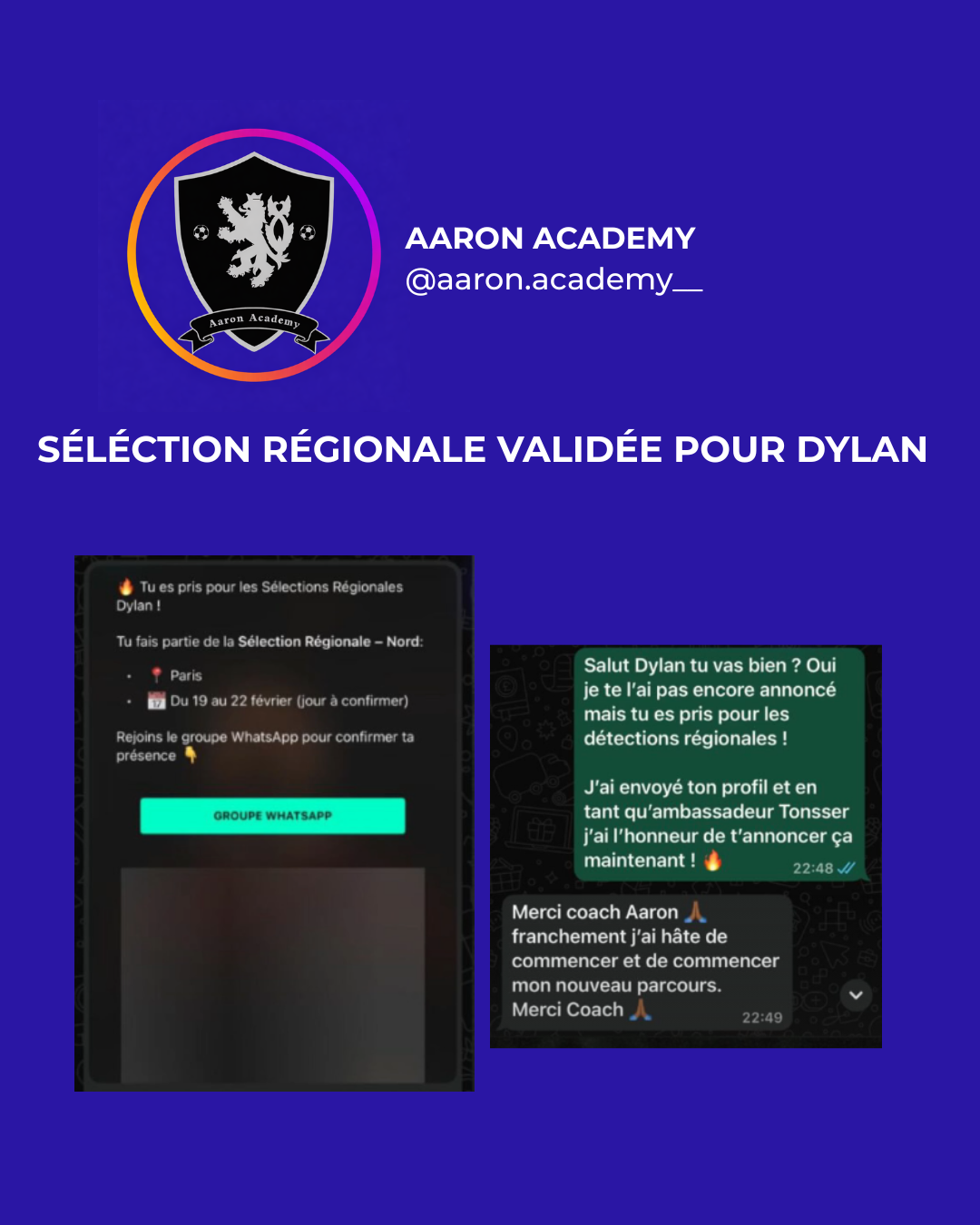 Témoignage joueur Aaron Academy avis WhatsApp